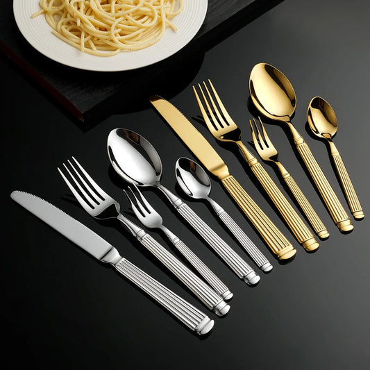 Gold Roman Column Design Cutlery Set - Premium Stainless Steel Flatware