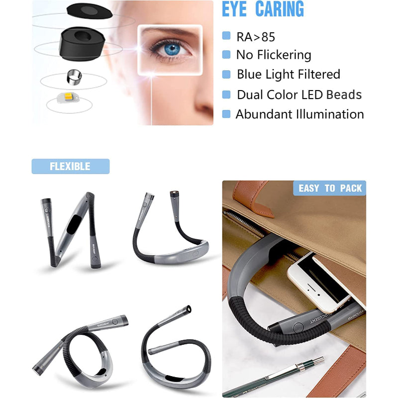 LED Neck Light for Reading in Bed, Adjustable Brightness & Colors, Flexible Arms