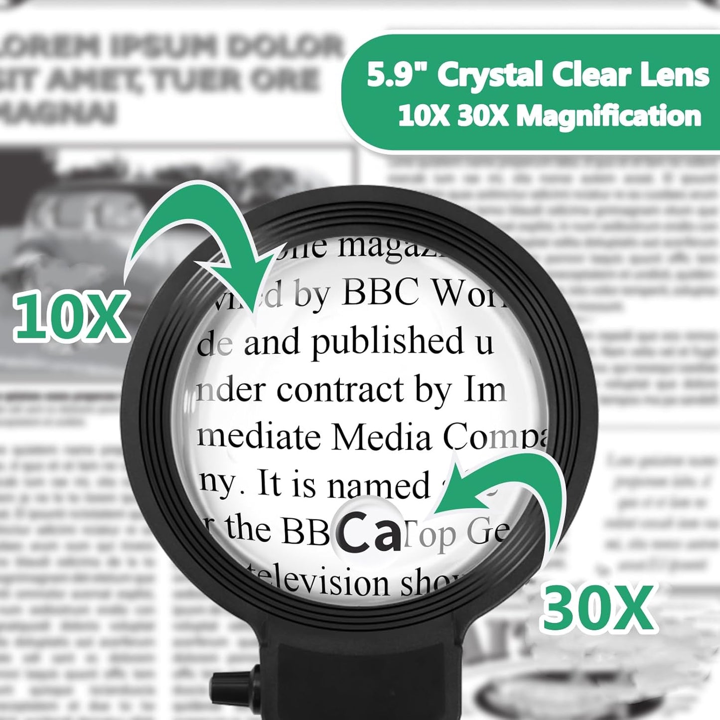 Hands-Free LED Magnifier Glass with 10X & 30X Zoom for Reading & Crafts