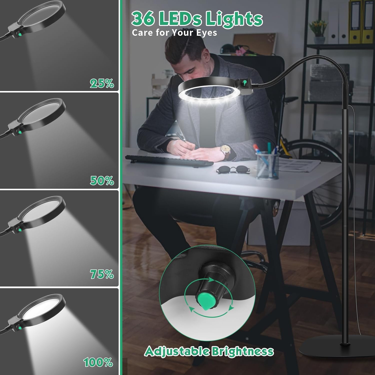 Hands-Free LED Magnifier Glass with 10X & 30X Zoom for Reading & Crafts