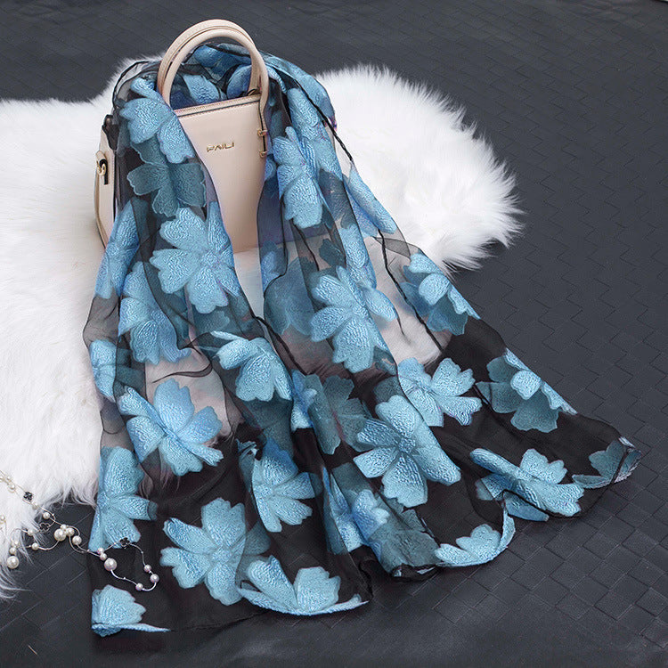 Silk Scarf with Floral Cutout Design