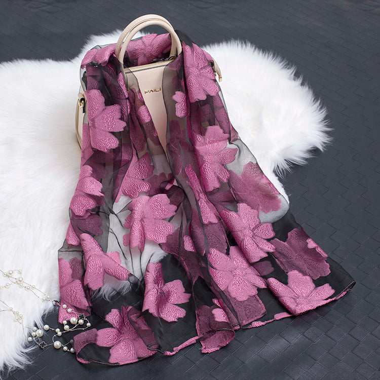 Silk Scarf with Floral Cutout Design