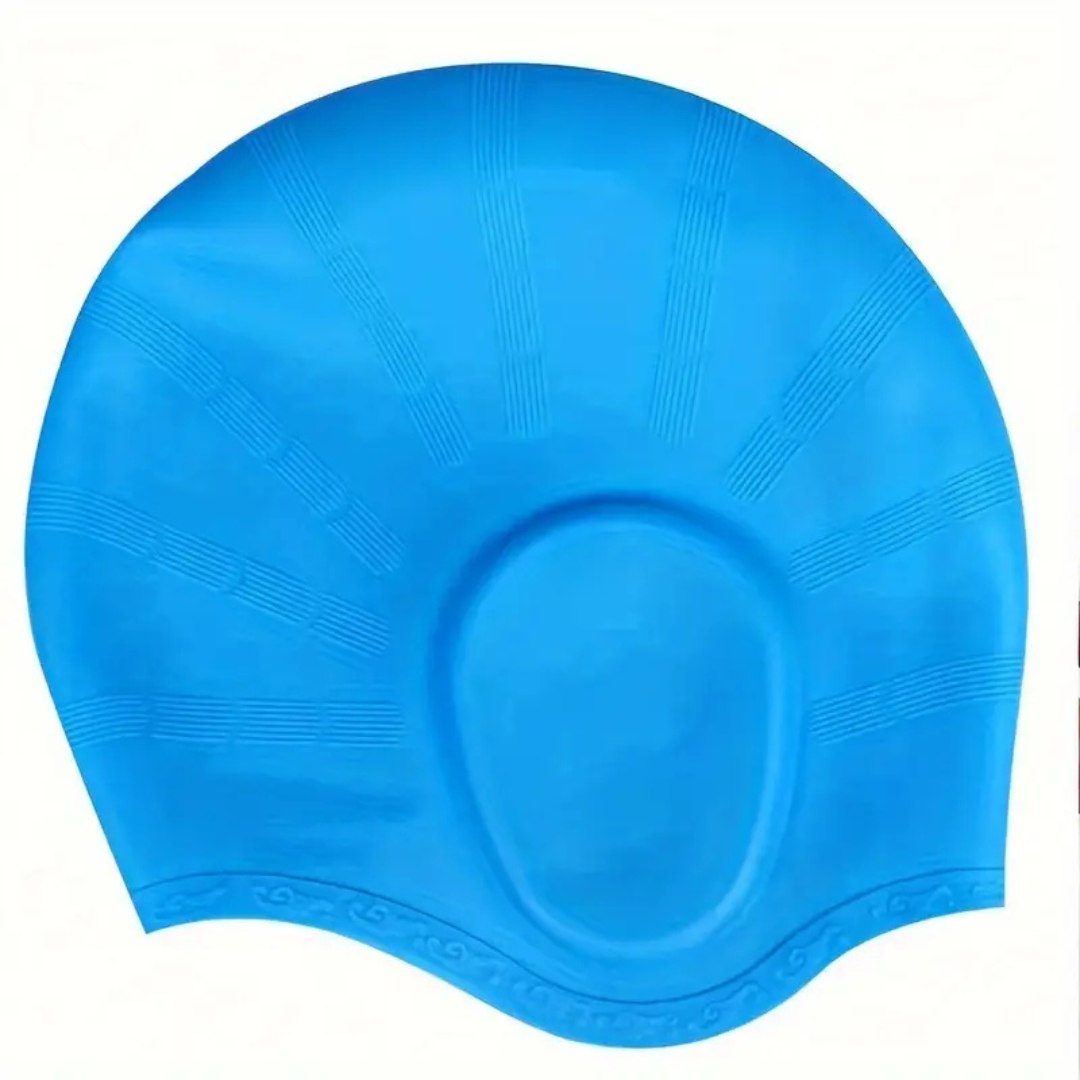Silicone Swim Cap with Ear Cover and Long Hair Comfort