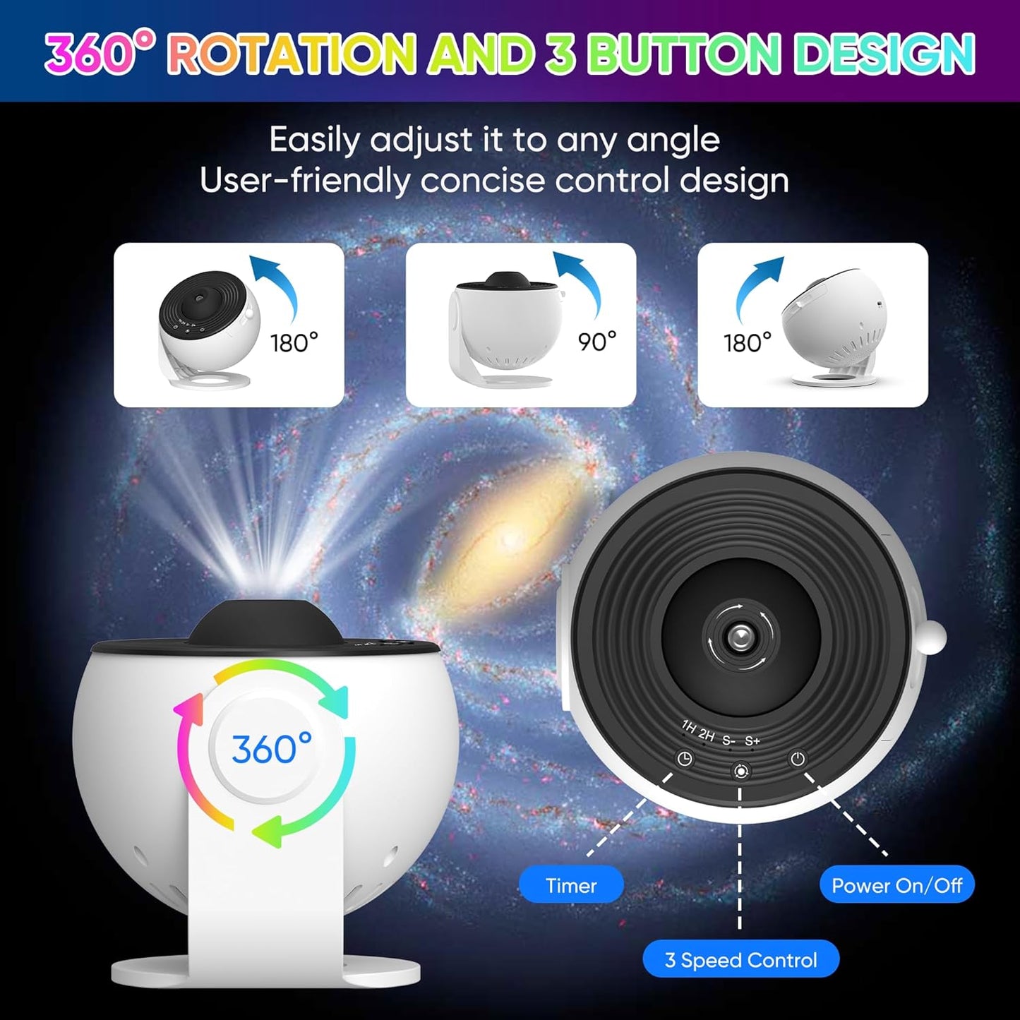 360° Rotating Galaxy Projector - Enchanting Room-Wide Starry Night Display