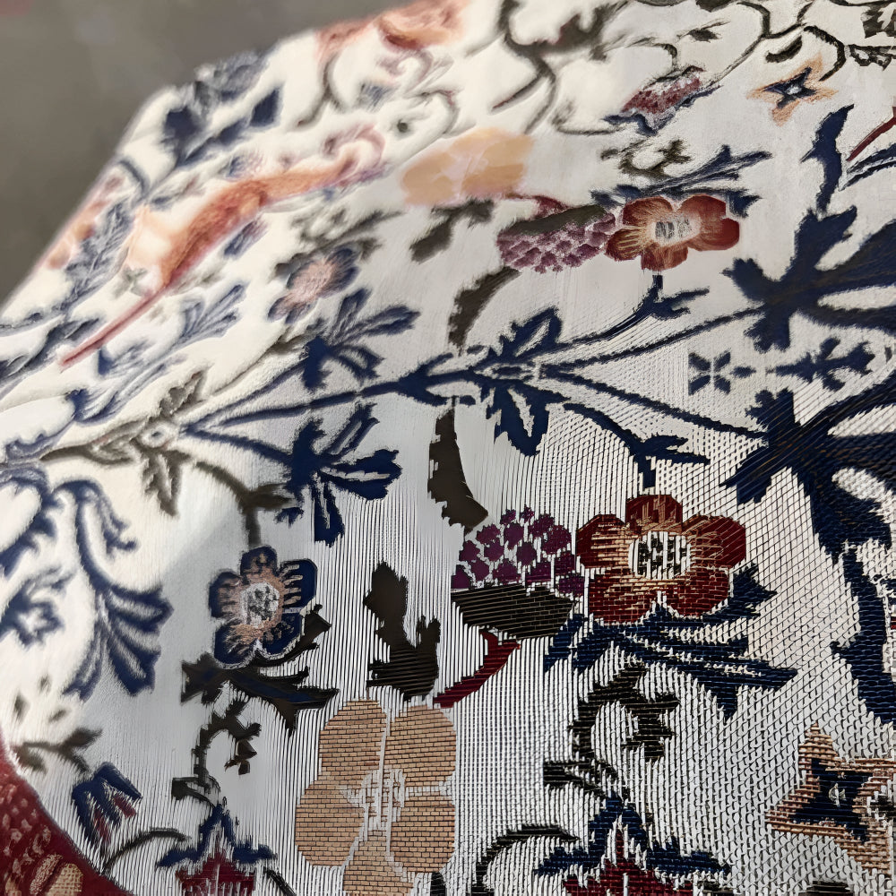 Vintage Floral & Bird Jacquard Table Runner with Tassel Accents