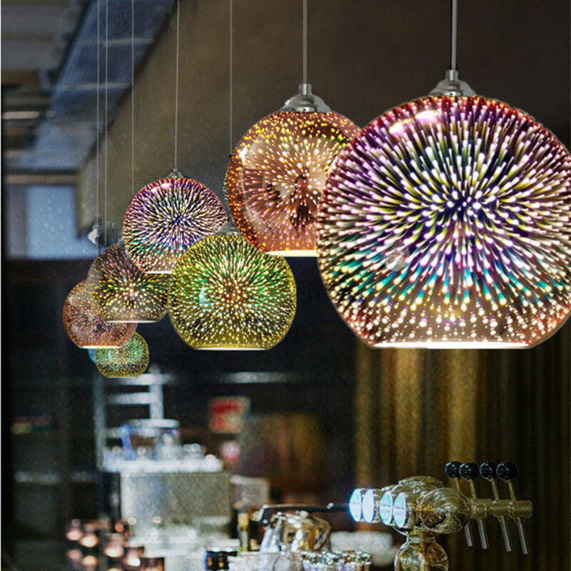 3D Firework Glass Dome Pendant Light - Colorful Modern Ceiling Fixture