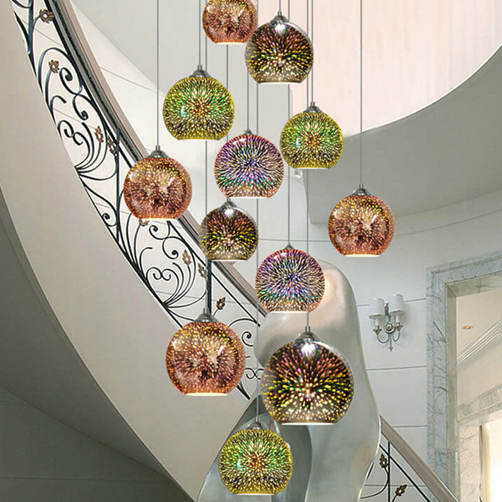 3D Firework Glass Dome Pendant Light - Colorful Modern Ceiling Fixture