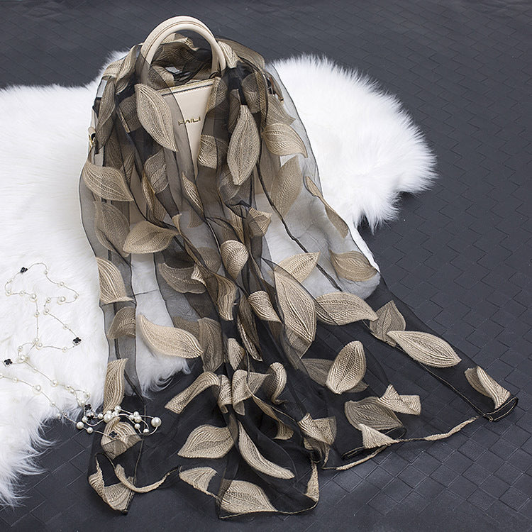 Silk Scarf with Floral Cutout Design