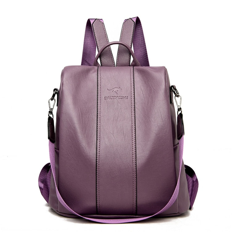 Vintage-Style Women's Anti-Theft Leather Backpack