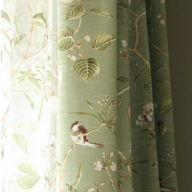 Green Floral Bird Blackout Curtains