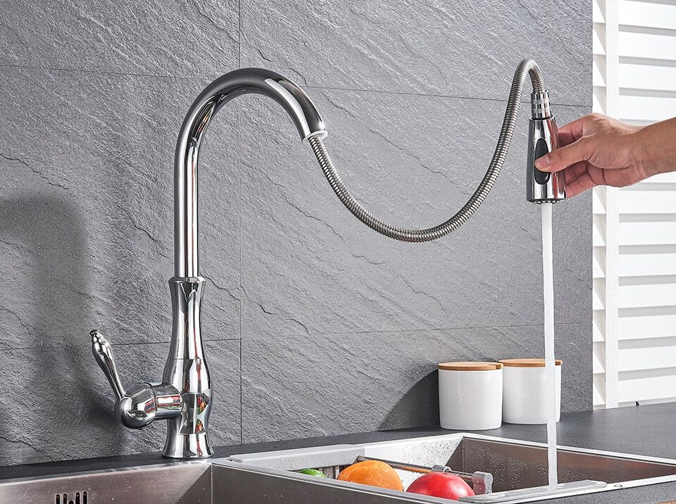 Modern Stainless Steel Pull-Out Kitchen Faucet with 360° Swivel and Spray Head