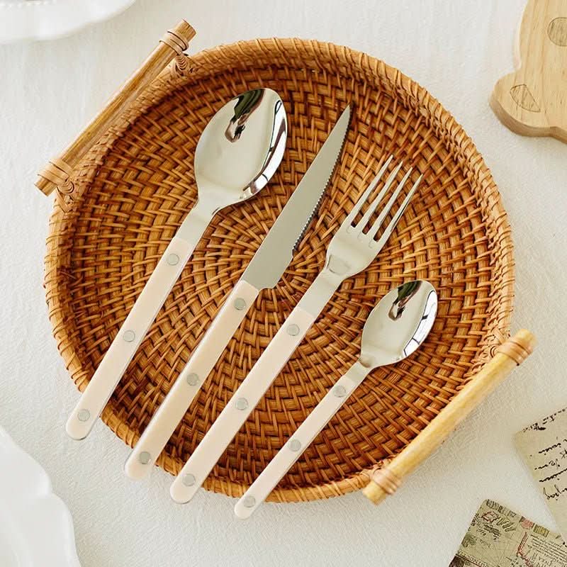 24-Piece Engraved Stainless Steel Flatware Set