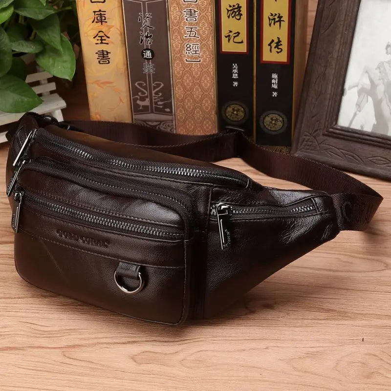 Genuine Leather Men's Waist Bag – Large Capacity Belt & Crossbody Travel Pack