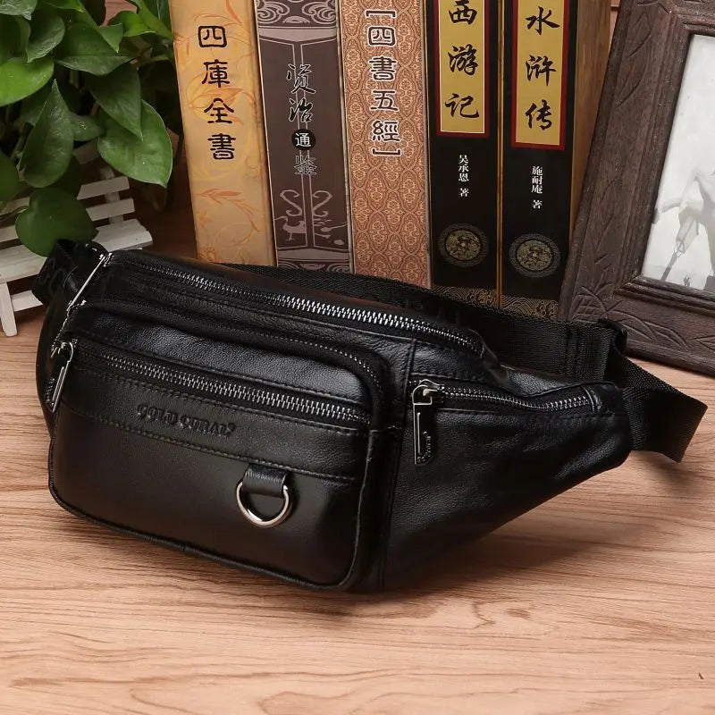 Genuine Leather Men's Waist Bag – Large Capacity Belt & Crossbody Travel Pack