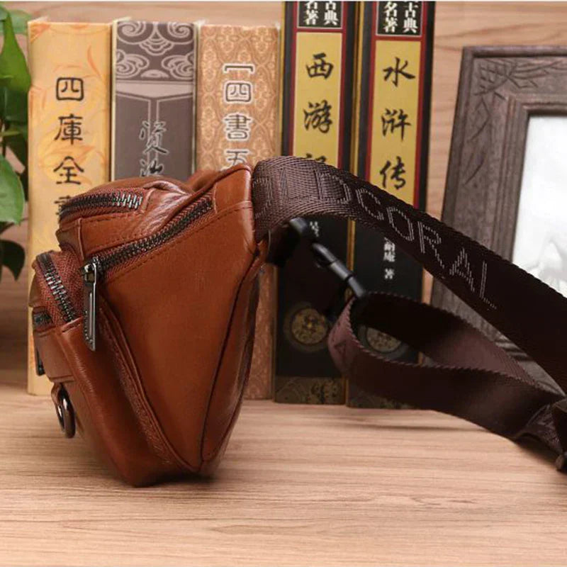 Genuine Leather Men's Waist Bag – Large Capacity Belt & Crossbody Travel Pack