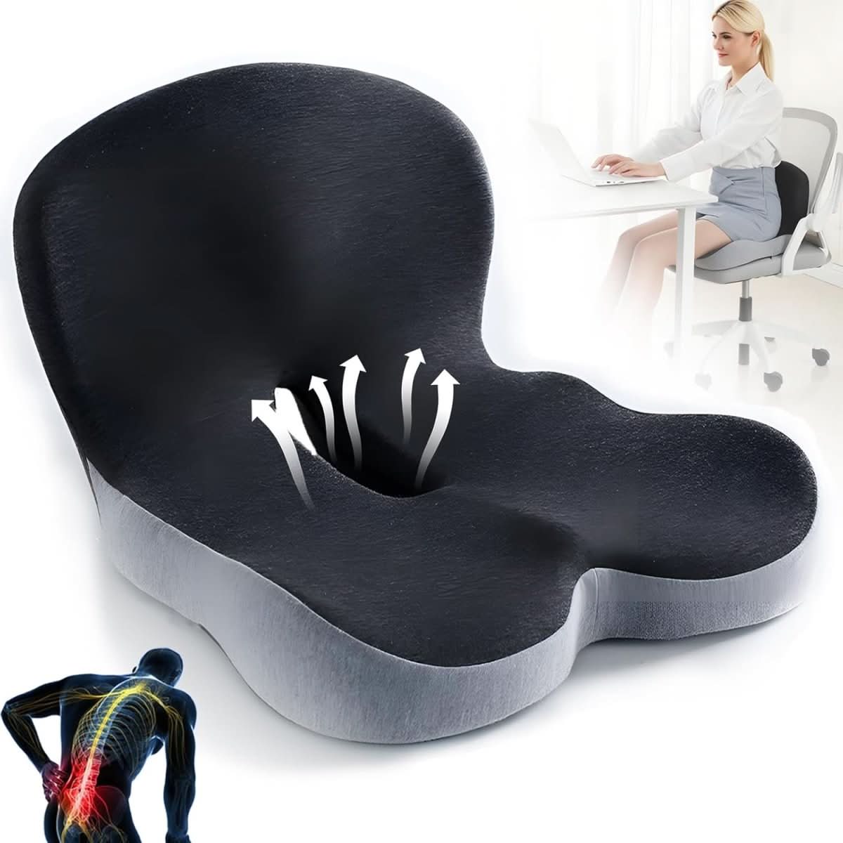Ergonomic Memory Foam Seat Cushion for Enhanced Back Comfort