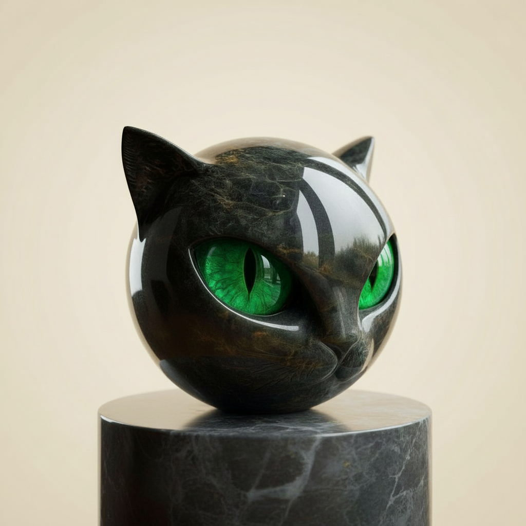 Black Cat Head Sculpture with Mesmerizing Eyes
