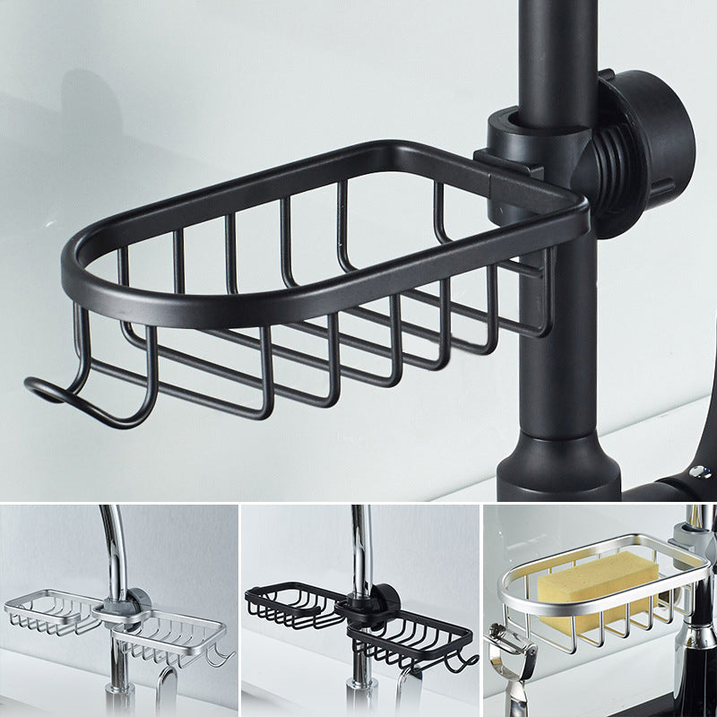 Shower Shampoo & Soap Holder - No Drill, Stainless Aluminum - Black/Silver