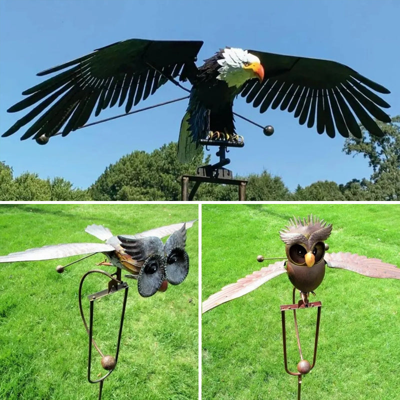 Outdoor Bird-Themed Windmill Sculpture for Gardens