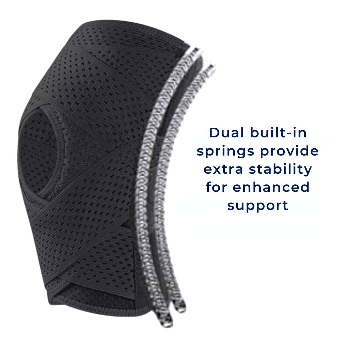 Knee Pads with Compression Springs & Tension Strap for Stability & Pain Relief