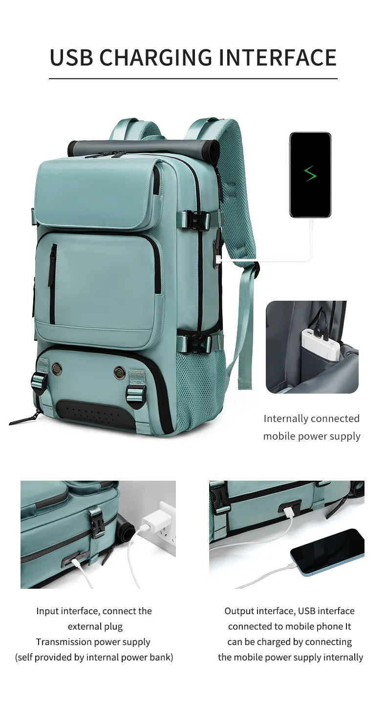 Large Waterproof Backpack for Travel with USB Charging Port