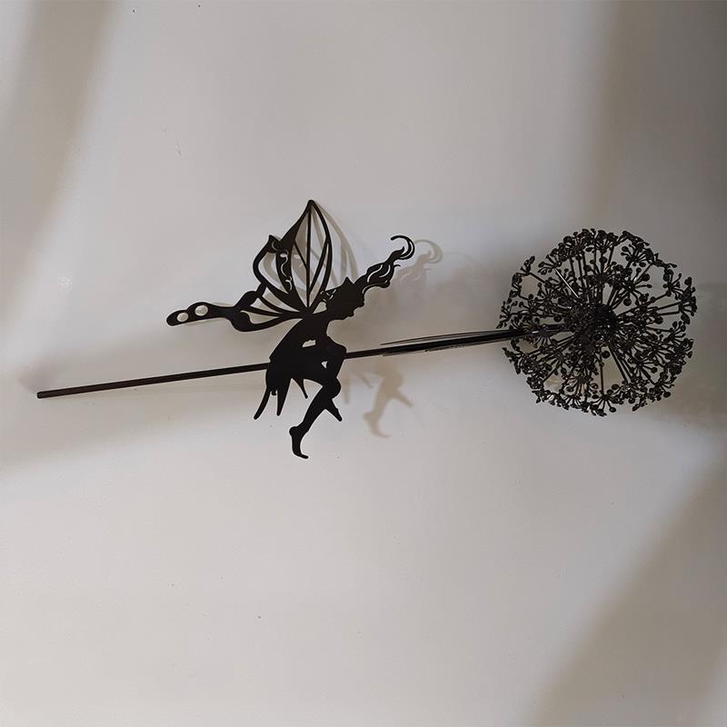 Fairy and Dandelion Dance Metal Sculpture for Outdoor Garden Decor