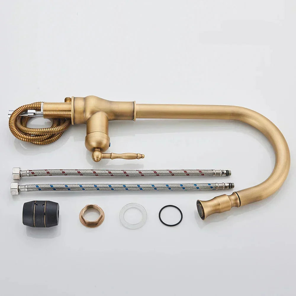 Antique Brass Retro Kitchen Faucet with Swivel Spout