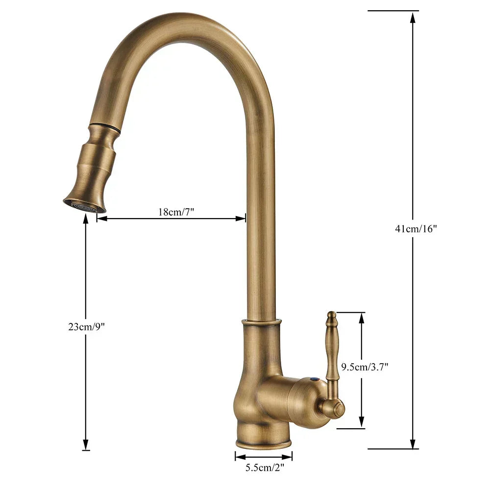 Antique Brass Retro Kitchen Faucet with Swivel Spout