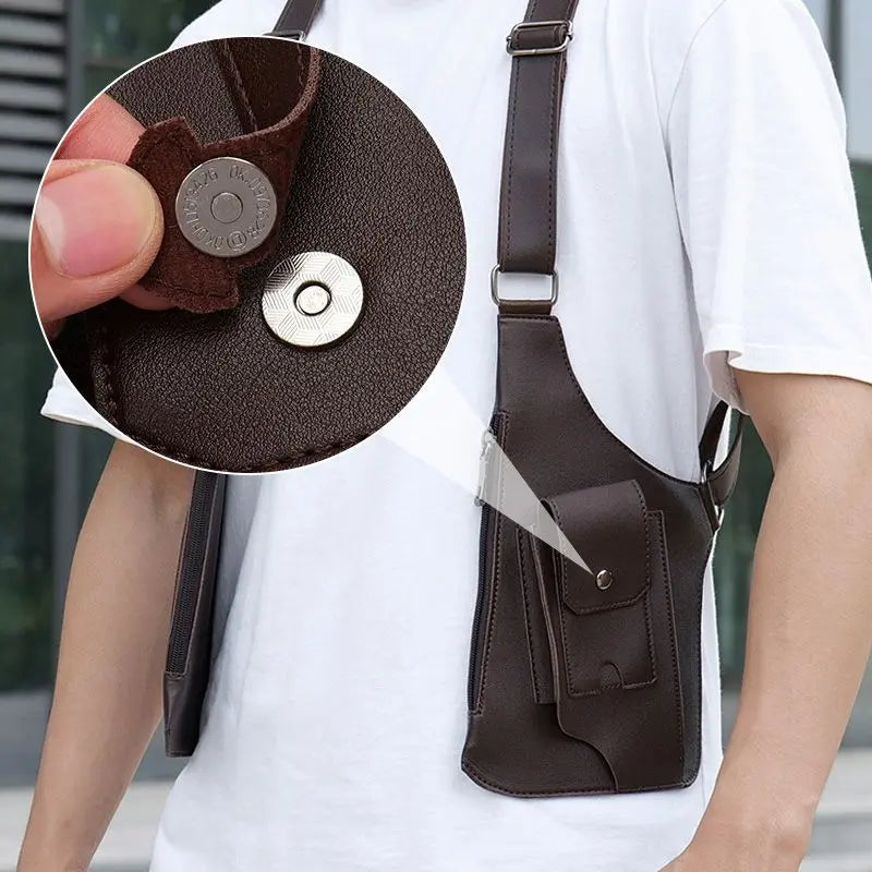 Men's Anti-Theft Shoulder Bag with Multiple Pockets and Straps