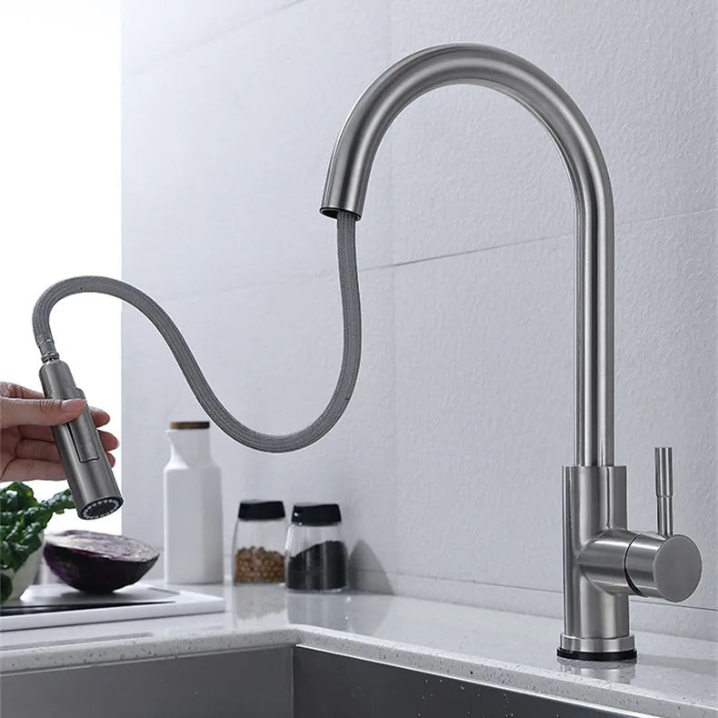 Touchless Sensor Kitchen Faucet with Pull-Out Flexible Spout | Modern Brass Mixer