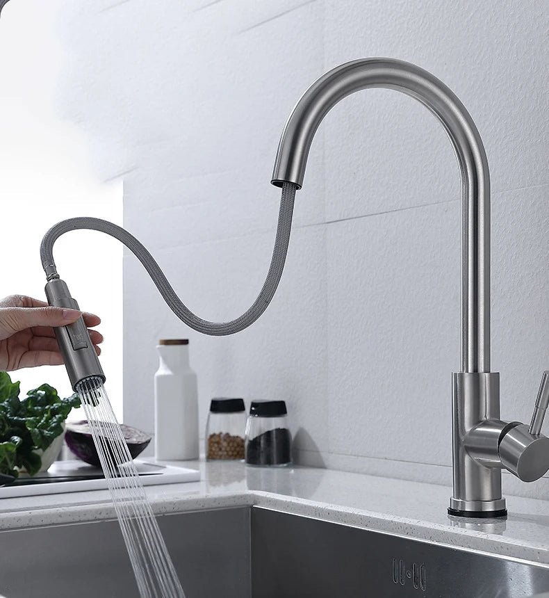 Touchless Sensor Kitchen Faucet with Pull-Out Flexible Spout | Modern Brass Mixer