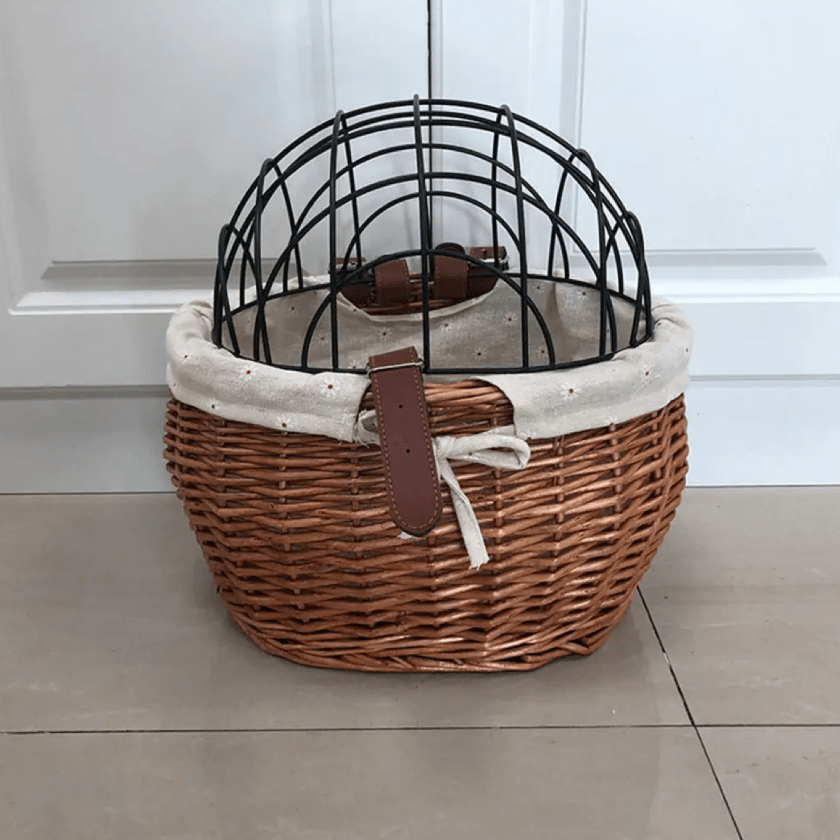 Front-Mounted Wicker Pet Bike Basket – Secure, Stylish, and Weather-Resistant