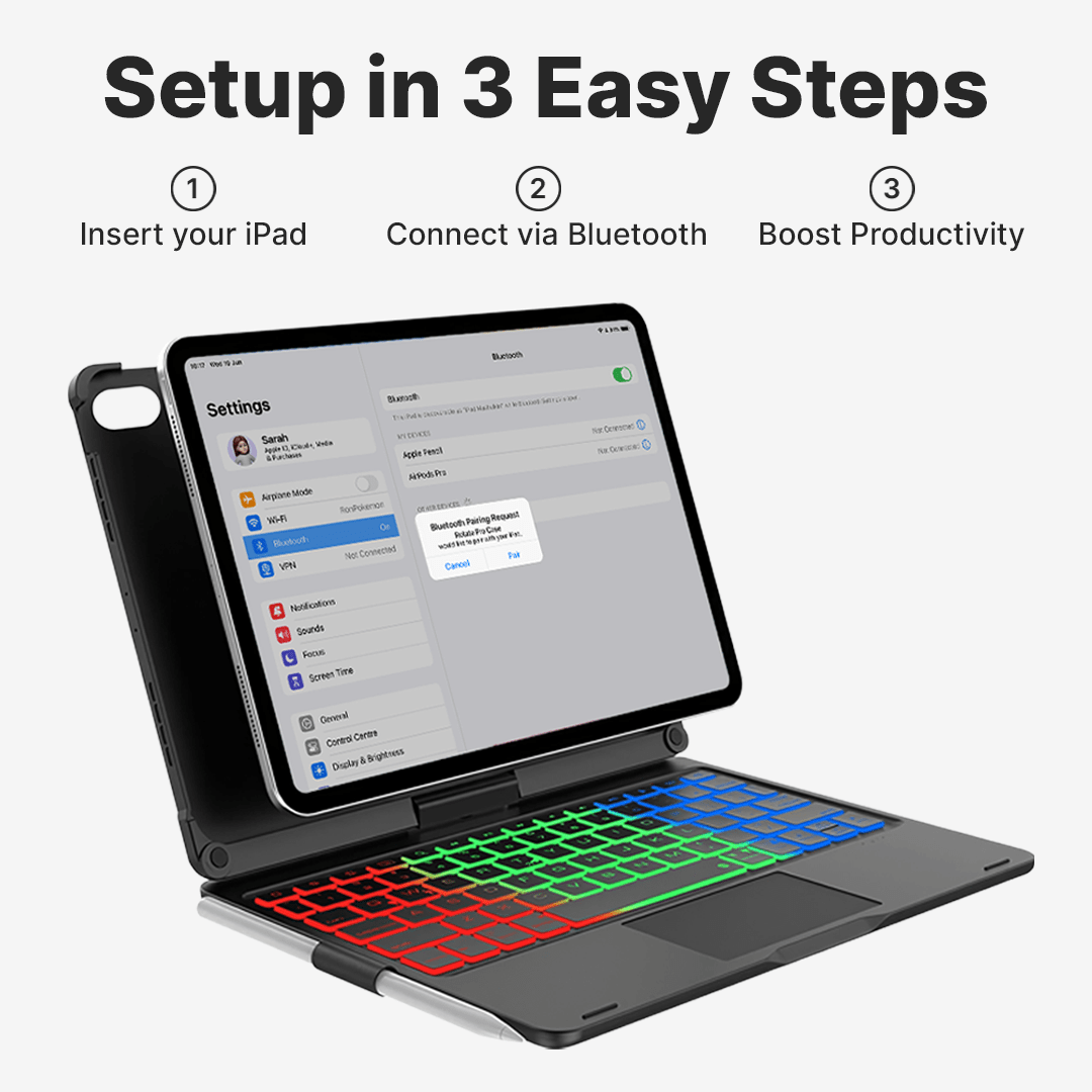 Wireless Keyboard Case for iPad with Rotating Feature