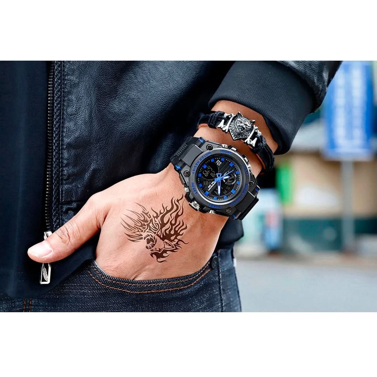 Men's Rugged Military Watch with Dual Analog-Digital Display