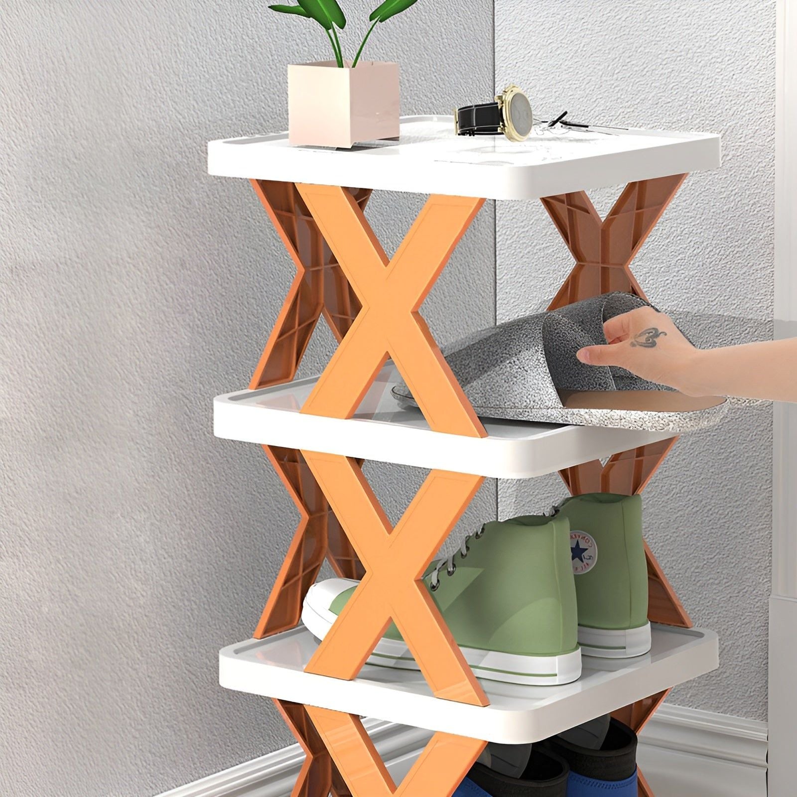 Foldable Multi-Tier Shoe Rack for Compact Spaces