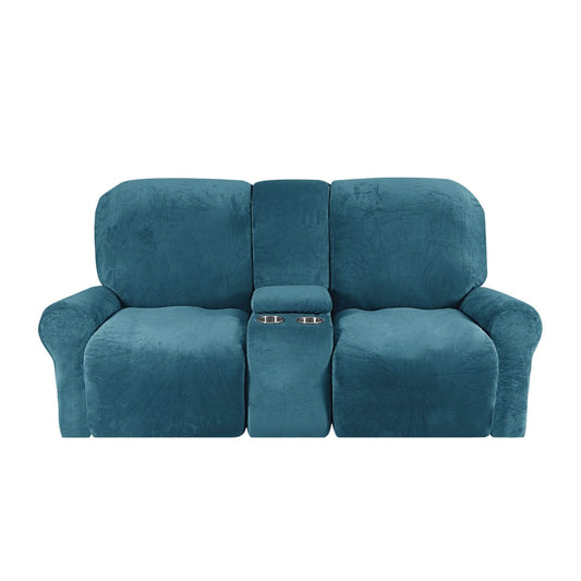 Velvet Plush 2-Seater Recliner Sofa Slipcover with Cup Holders
