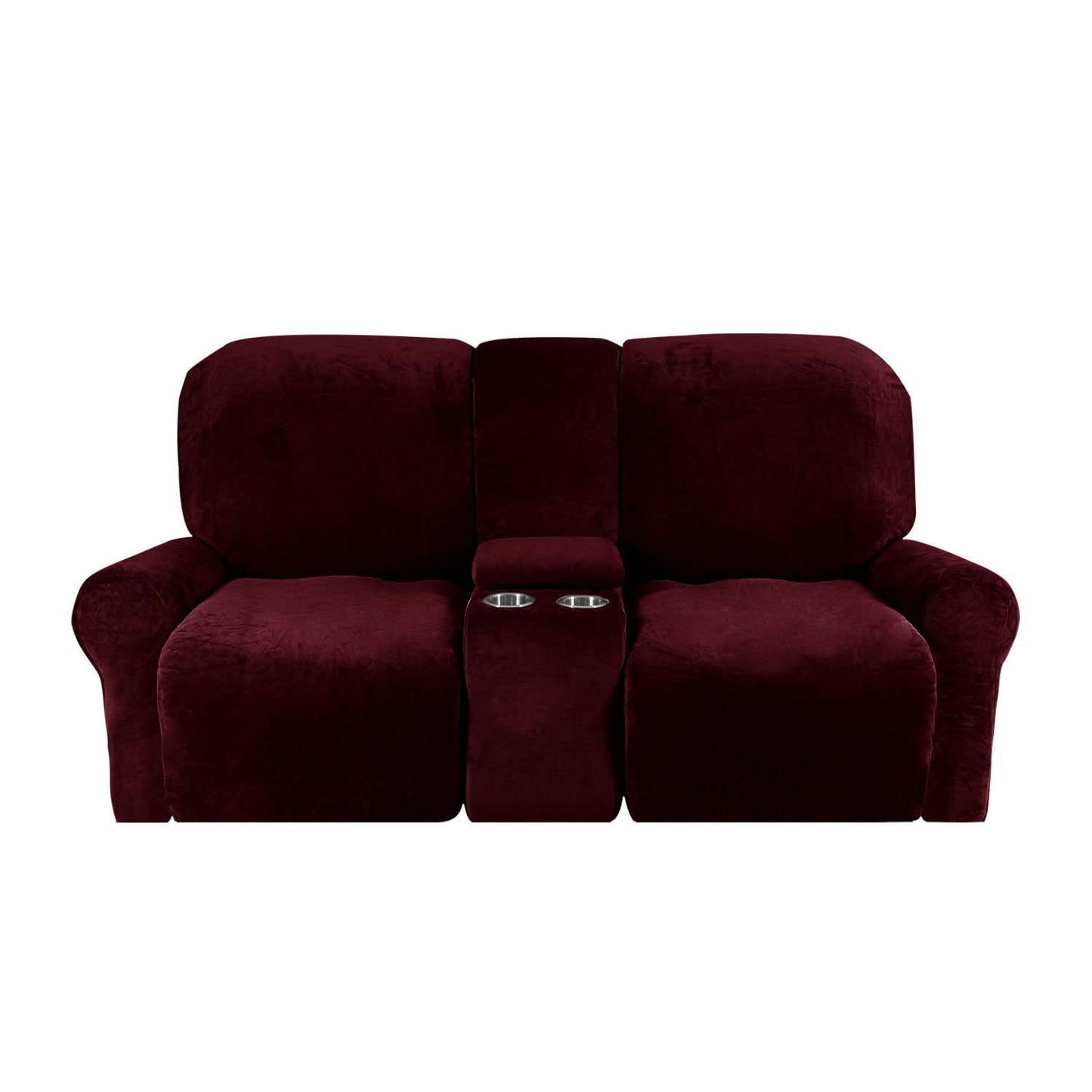 Velvet Plush 2-Seater Recliner Sofa Slipcover with Cup Holders