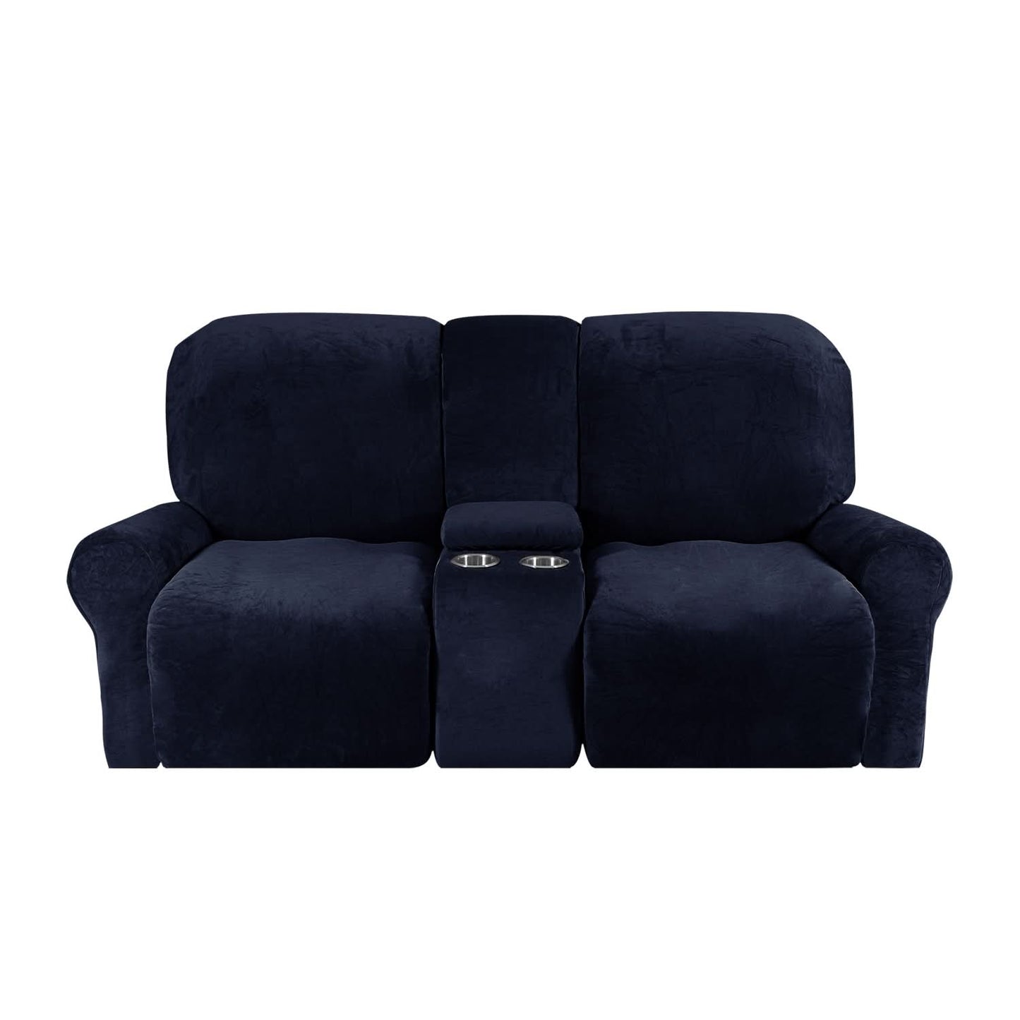 Velvet Plush 2-Seater Recliner Sofa Slipcover with Cup Holders