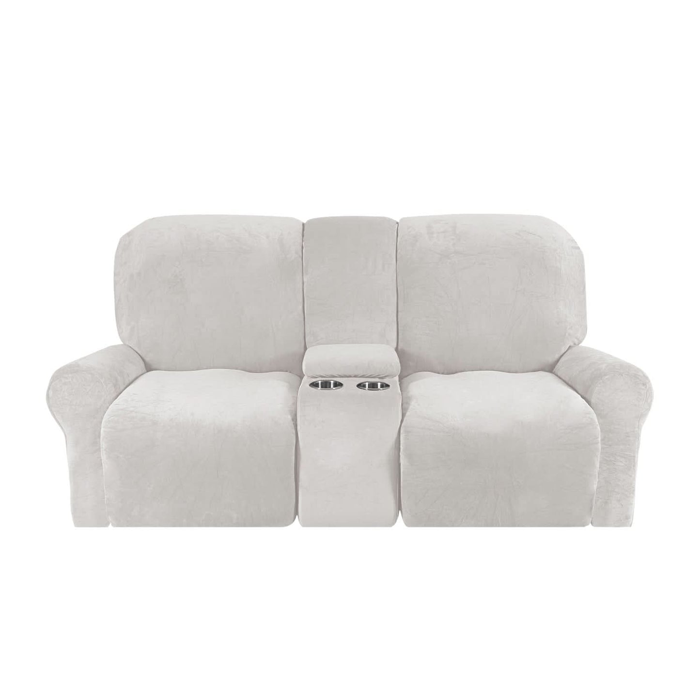 Velvet Plush 2-Seater Recliner Sofa Slipcover with Cup Holders