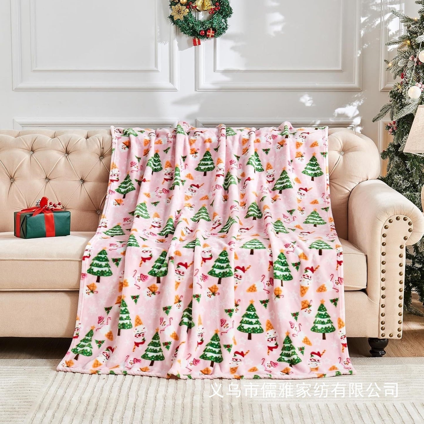 Soft Pink Flannel Christmas Blanket for Cozy Holiday Nights