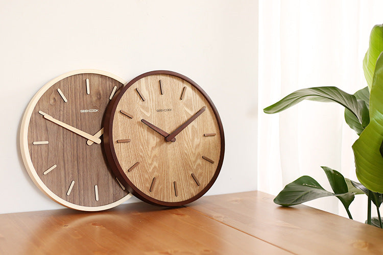 Minimalist Silent Wooden Wall Clock, 12-Inch Diameter