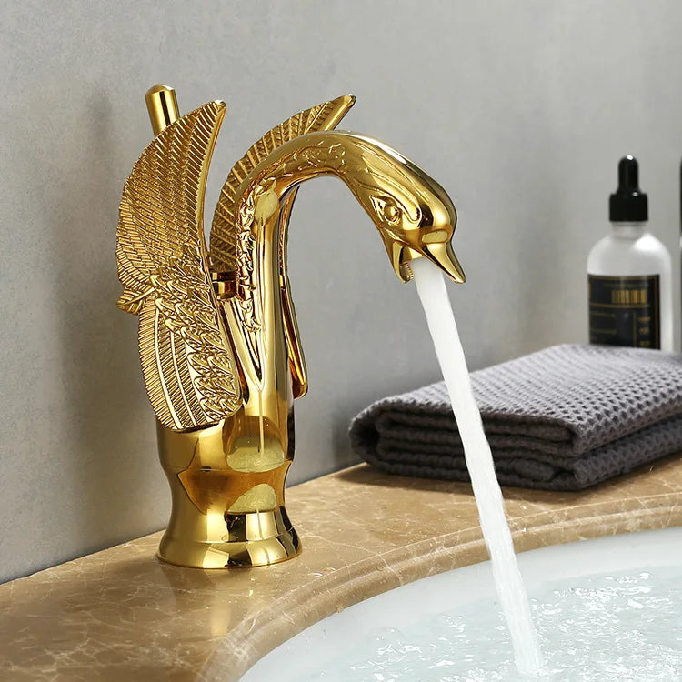 Golden Single Handle Swan Basin Faucet