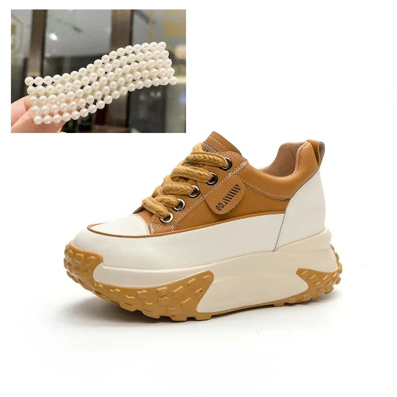 7 cm Leather Platform Wedge Sneakers