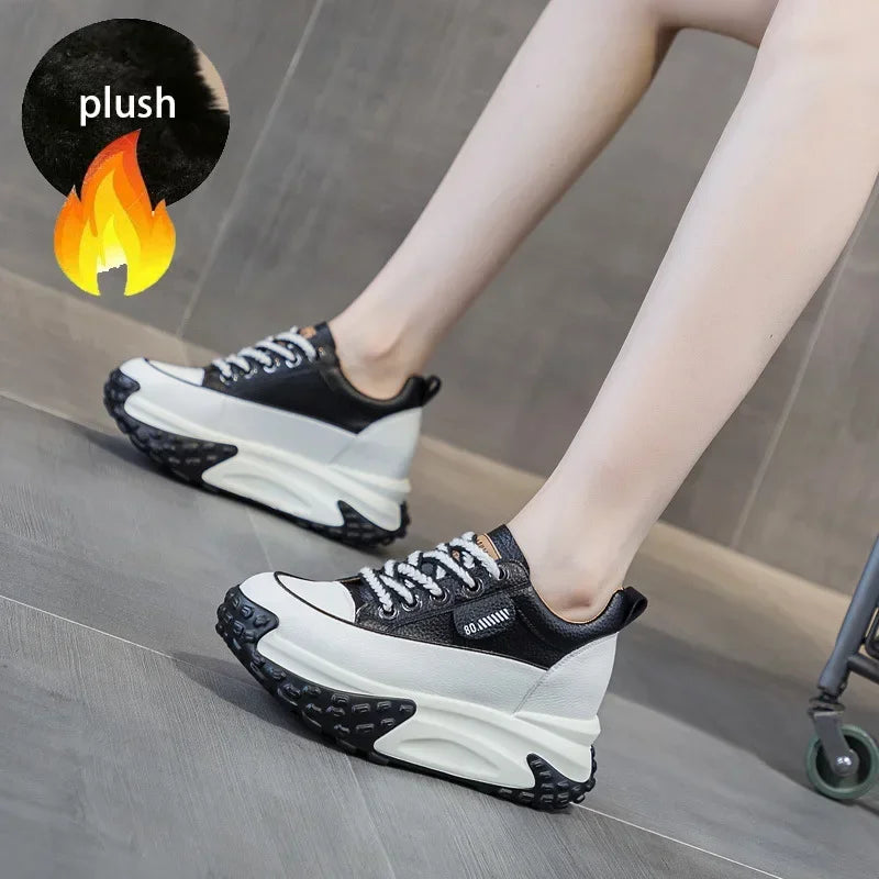 7 cm Leather Platform Wedge Sneakers