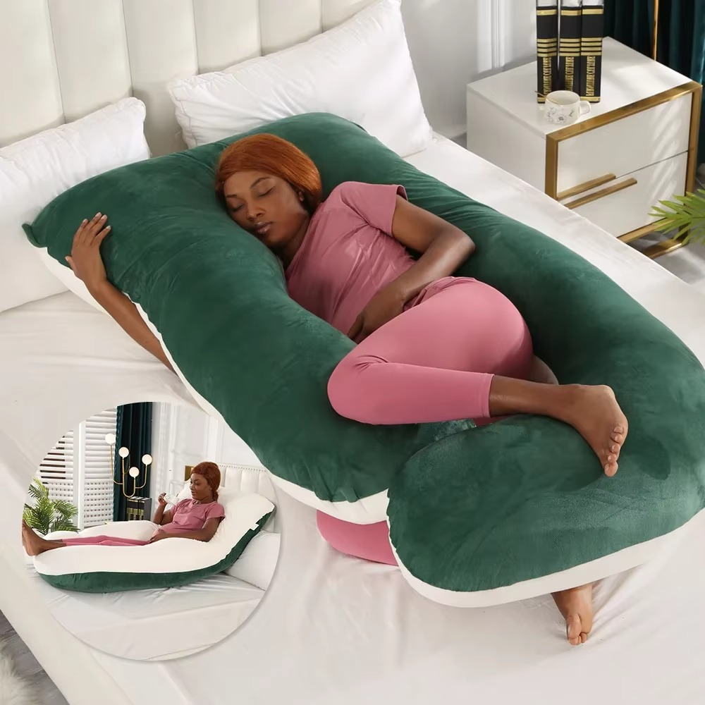 J-Shaped Maternity Pillow for Side Sleep and Nursing Comfort
