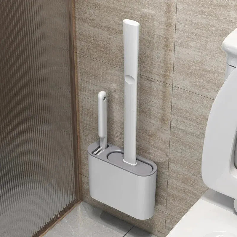 2-in-1 Silicone Toilet Brush Set with Wall-Mount, Antibacterial & Compact