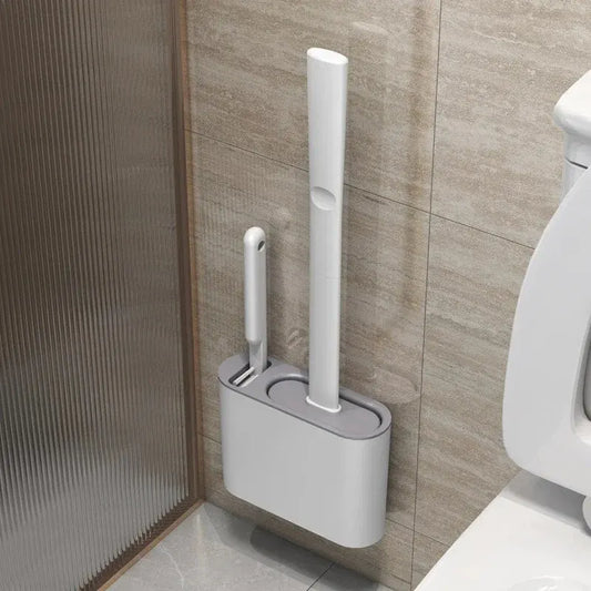 2-in-1 Silicone Toilet Brush Set with Wall-Mount, Antibacterial & Compact