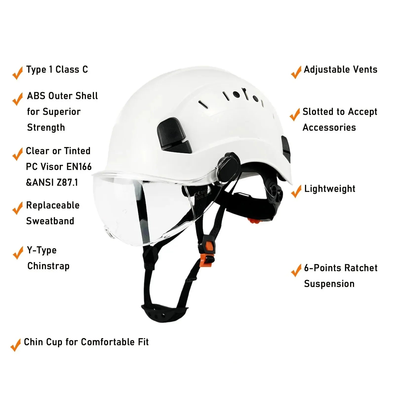 CE ABS Safety Helmet with Built-in Goggles & Visor - Industrial Protection