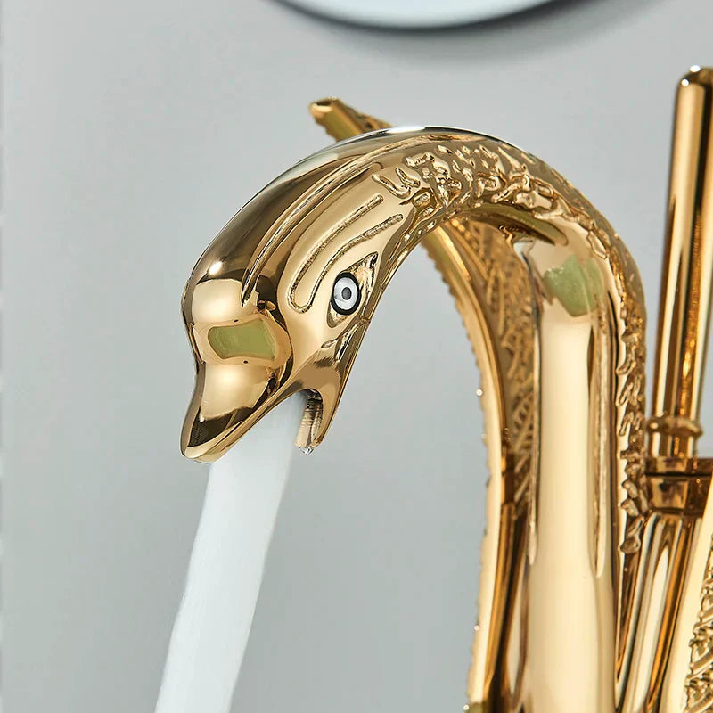 Golden Single Handle Swan Basin Faucet