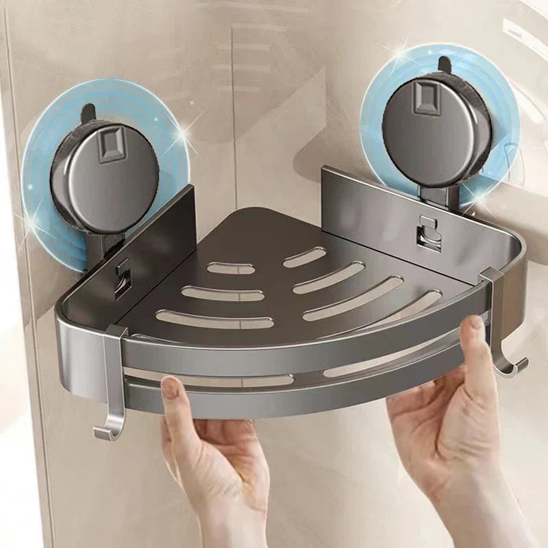 Suction-Powered Bathroom Corner Shelf Organizer, No-Drill Installation